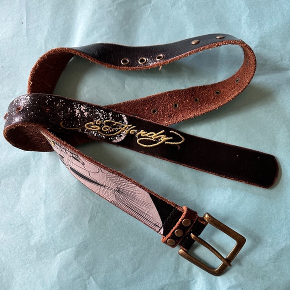 Ed Hardy Accessories Ed Hardy Vintage Brown Leather Print And